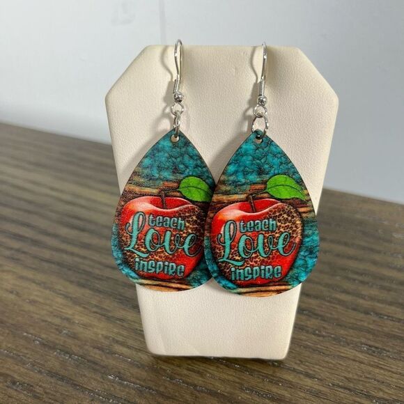 2/$10 ⭐️ 3/$12 | Wooden Teardrop Teach Love Inspire Earrings - Picture 1 of 5
